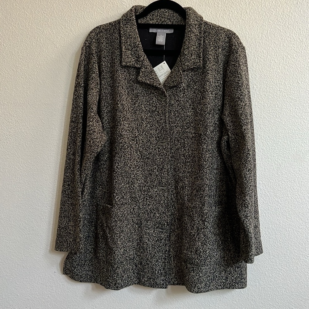 MODERN SOUL Stretch Tweed Jacket Coat Buttoned Down Variegated Black Brown XL